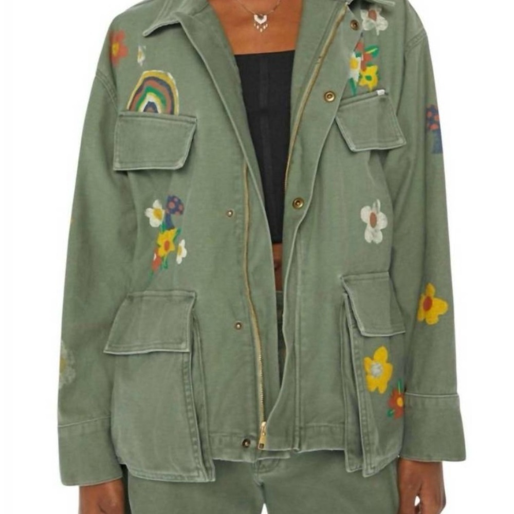 RARE MOTHER Mess Hall Painted Floral Utility Jacket NWT Army Green